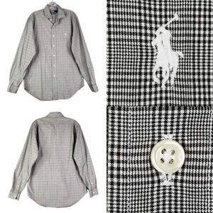 Polo Ralph Lauren Shirt Oxford Button Down Mens Size Medium Black White Plaid LS
